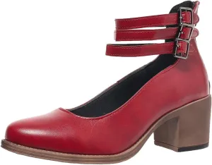 Womens Chunky Heel Strappy Pumps Chunky Low Block Heels Close Round Toe Dress Shoes with Ankle Strap Dress Party Shoes