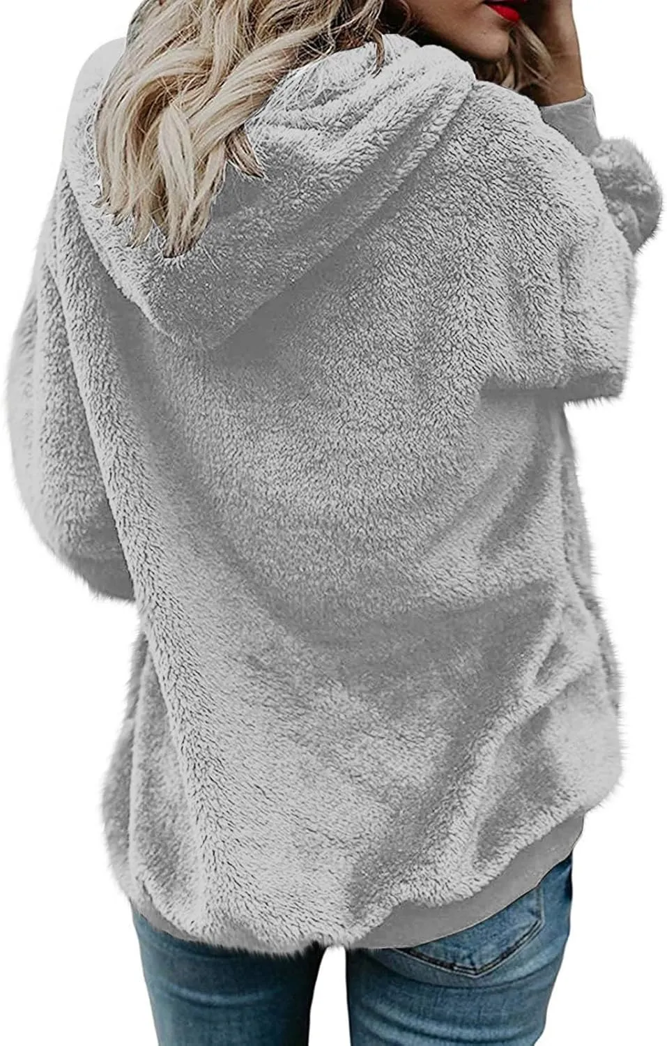 Womens Fuzzy Sherpa Fleece Jacket Zip Up Hooded Oversized Winter Warm Coats Casual Outwear Fall Transitional Fashion
