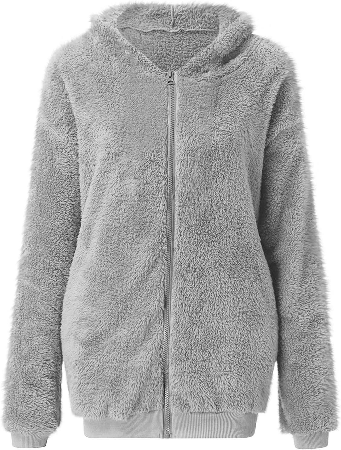 Womens Fuzzy Sherpa Fleece Jacket Zip Up Hooded Oversized Winter Warm Coats Casual Outwear Fall Transitional Fashion