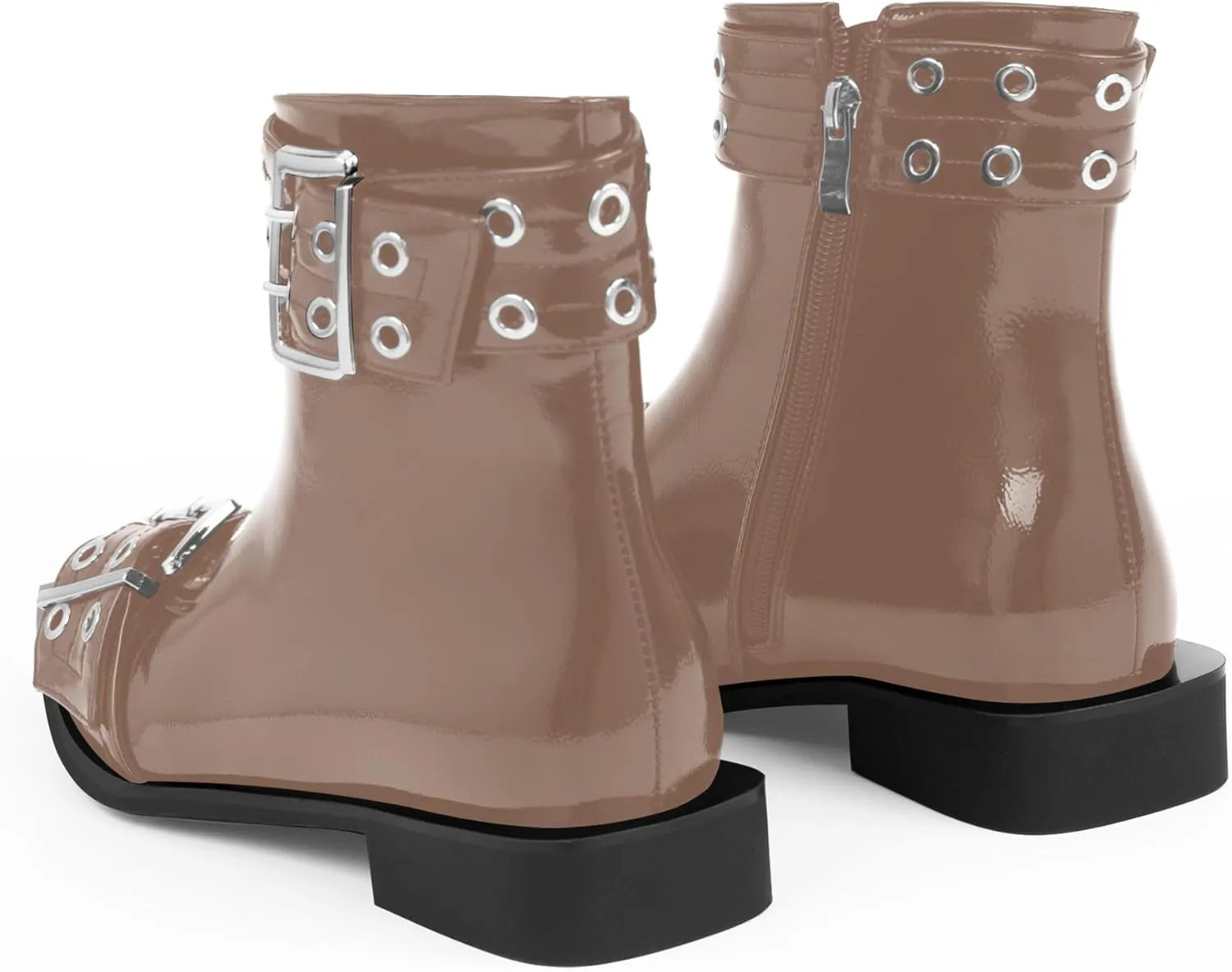 Women's Goth Pointed Toe Ankle Boots Flat Buckle Strap Booties