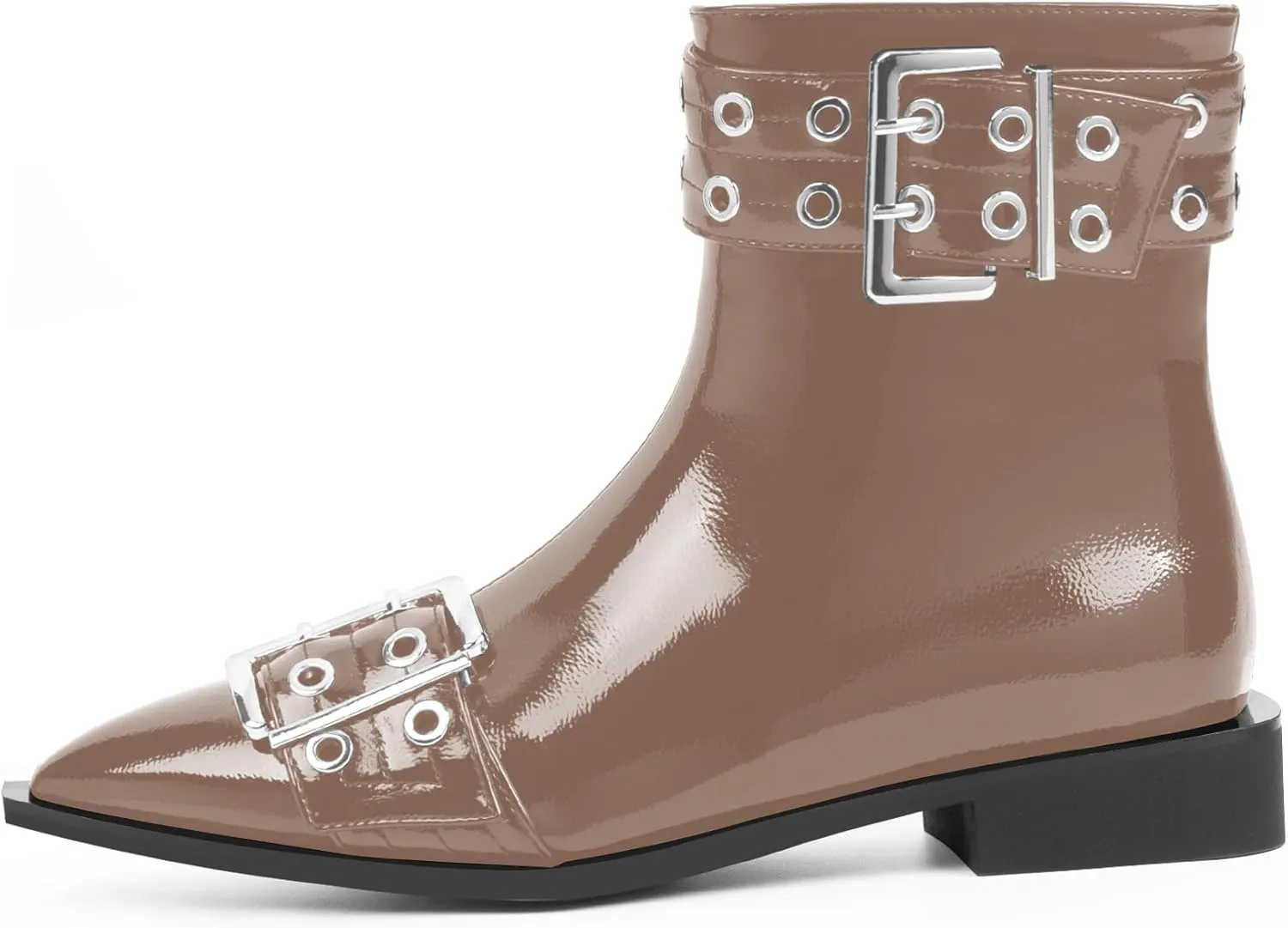 Women's Goth Pointed Toe Ankle Boots Flat Buckle Strap Booties