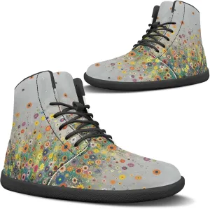 Women's High Top Sneakers Lace Up PU Leather Shoes with Flat Soles and Bandage, Fashionable Walking Shoes