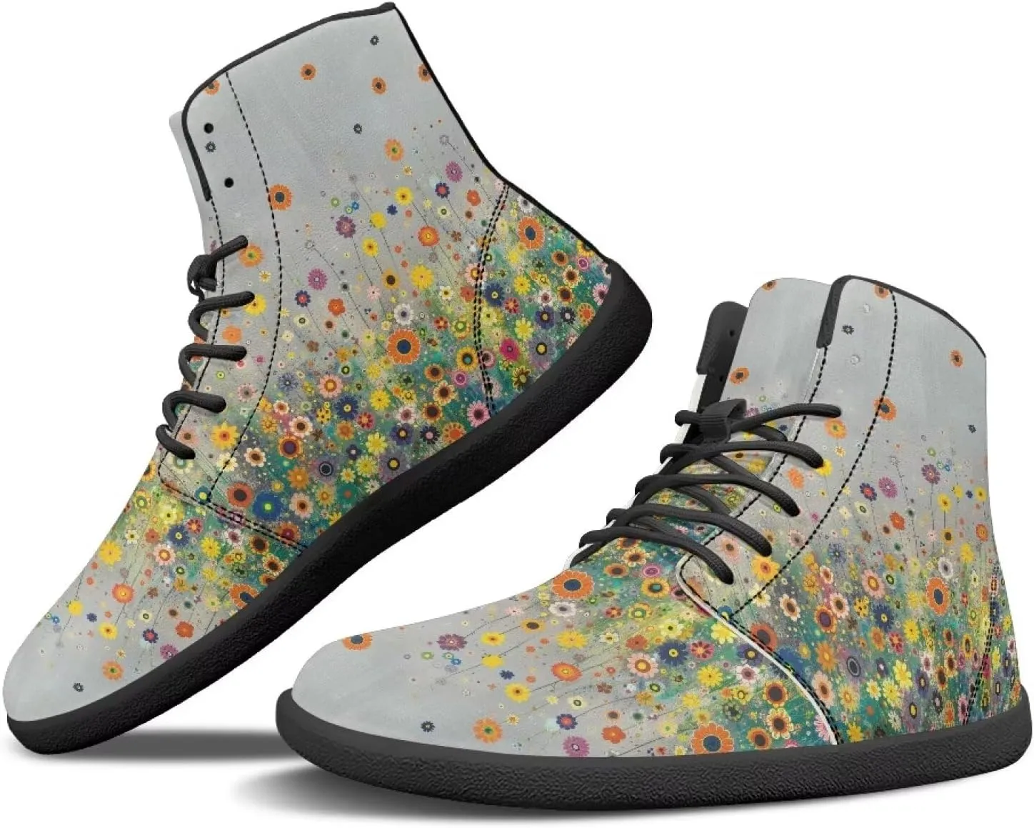 Women's High Top Sneakers Lace Up PU Leather Shoes with Flat Soles and Bandage, Fashionable Walking Shoes