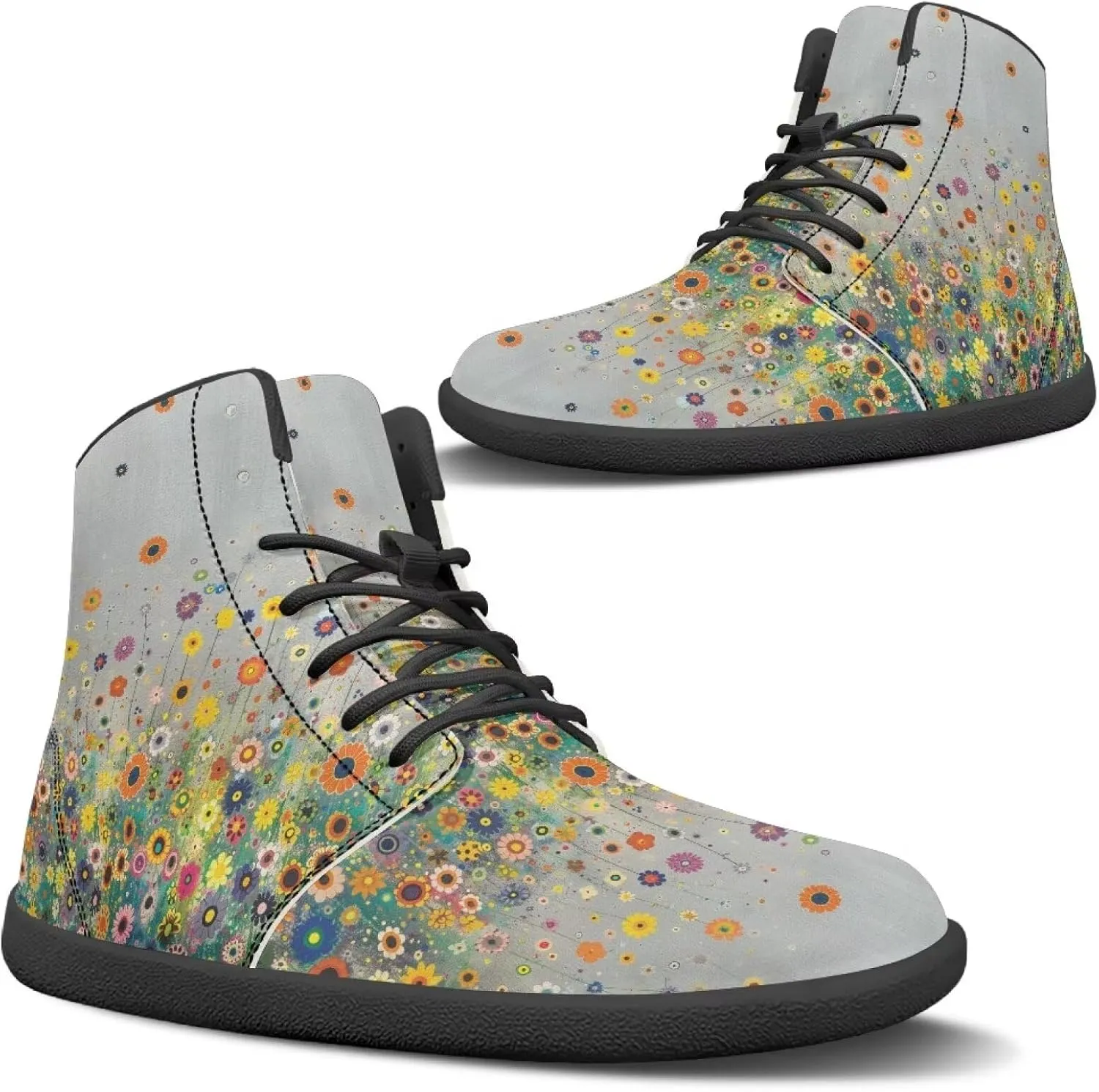 Women's High Top Sneakers Lace Up PU Leather Shoes with Flat Soles and Bandage, Fashionable Walking Shoes