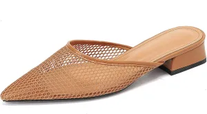 Womens Mesh Flats Slip On Mules Pointed Toe Mules Mesh Slippers Business Casual Sandals Women