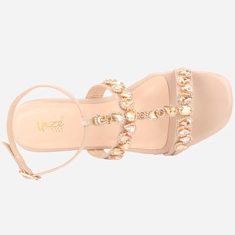Womens "GUAZA" Embellished Ankle Strap Open Toe Sandals