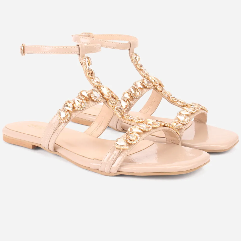Womens "GUAZA" Embellished Ankle Strap Open Toe Sandals
