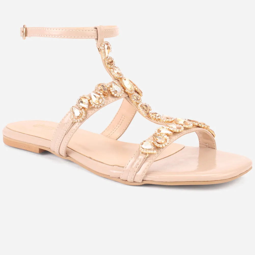 Womens "GUAZA" Embellished Ankle Strap Open Toe Sandals