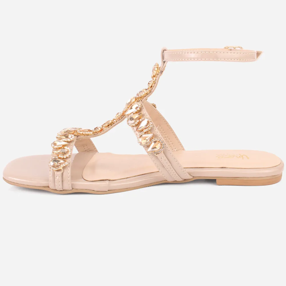 Womens "GUAZA" Embellished Ankle Strap Open Toe Sandals