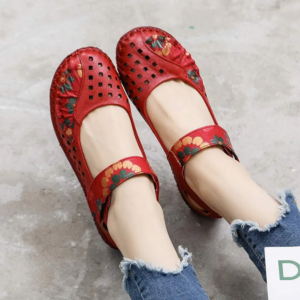 Women's Soft Bottom Flat Ankle Strap Shallow Fashion Sandals Hollow Dance Shoes
