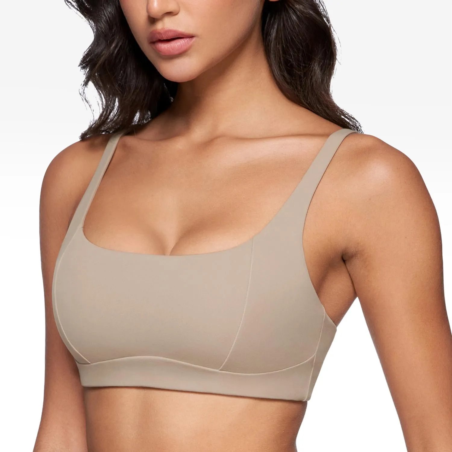 Women's Square Scoop Neck Sports Bra Thin Strap Padded Low Impact Yoga Bandeau Bra Wireless Workout Crop Top