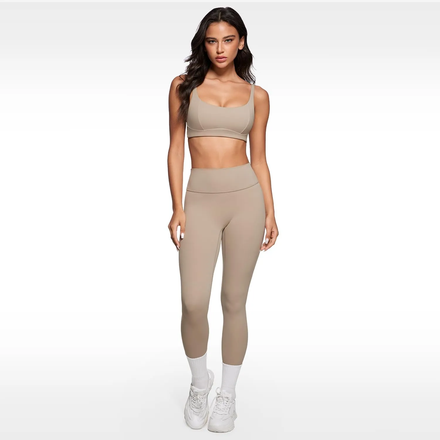 Women's Square Scoop Neck Sports Bra Thin Strap Padded Low Impact Yoga Bandeau Bra Wireless Workout Crop Top