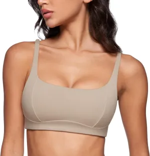 Women's Square Scoop Neck Sports Bra Thin Strap Padded Low Impact Yoga Bandeau Bra Wireless Workout Crop Top