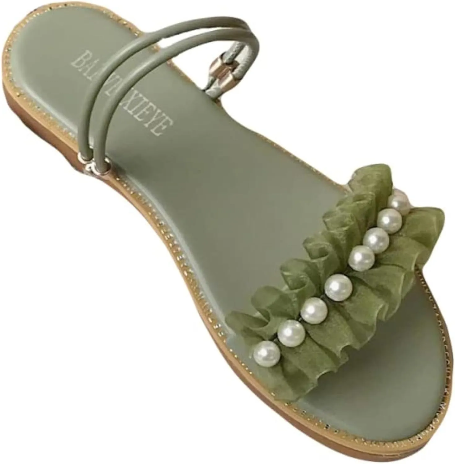 Women's Summer Casual Sandals Fish Mouth Pearl Lace Ruffle Edge Dual Purpose Slippers Fairy Style Beach Sandals