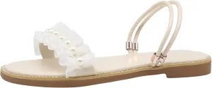 Women's Summer Casual Sandals Fish Mouth Pearl Lace Ruffle Edge Dual Purpose Slippers Fairy Style Beach Sandals