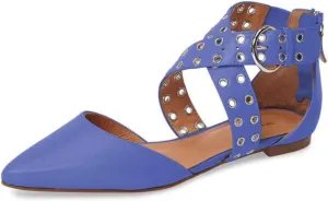 XYD Women Retro Crossover Strap Eyelet Pointed Toe Flats Sandals Back Zip D'Orsay Low Heel Buckle Dress Shoes