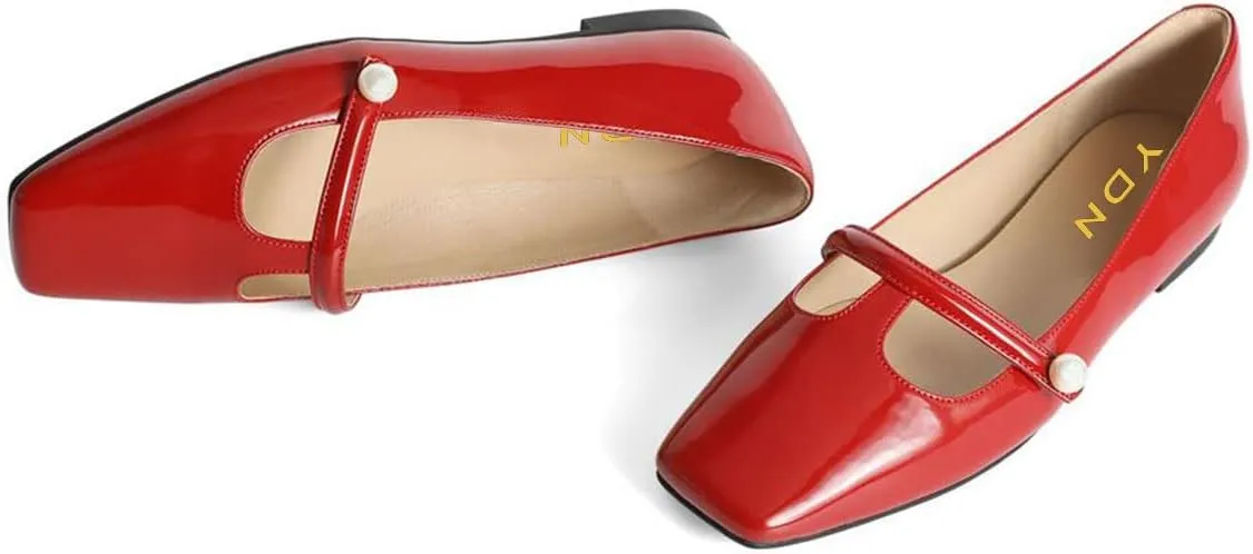 YDN Women Square Toe Cutout Pumps Pearl Flat Penny Loafers Slip on Dressy Mary Janes Walk Non Slip Shoes Size 4-15 US