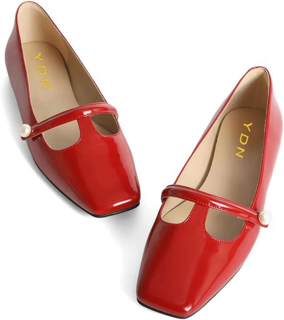 YDN Women Square Toe Cutout Pumps Pearl Flat Penny Loafers Slip on Dressy Mary Janes Walk Non Slip Shoes Size 4-15 US
