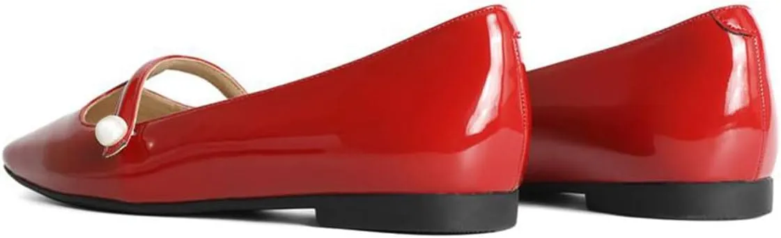 YDN Women Square Toe Cutout Pumps Pearl Flat Penny Loafers Slip on Dressy Mary Janes Walk Non Slip Shoes Size 4-15 US