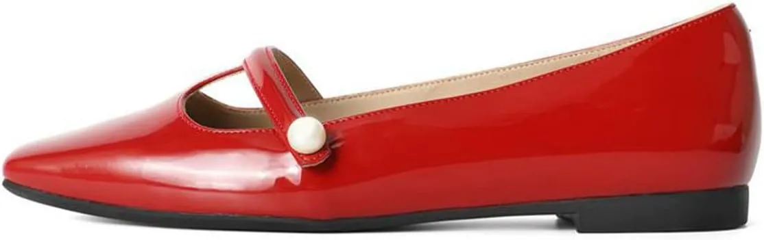YDN Women Square Toe Cutout Pumps Pearl Flat Penny Loafers Slip on Dressy Mary Janes Walk Non Slip Shoes Size 4-15 US