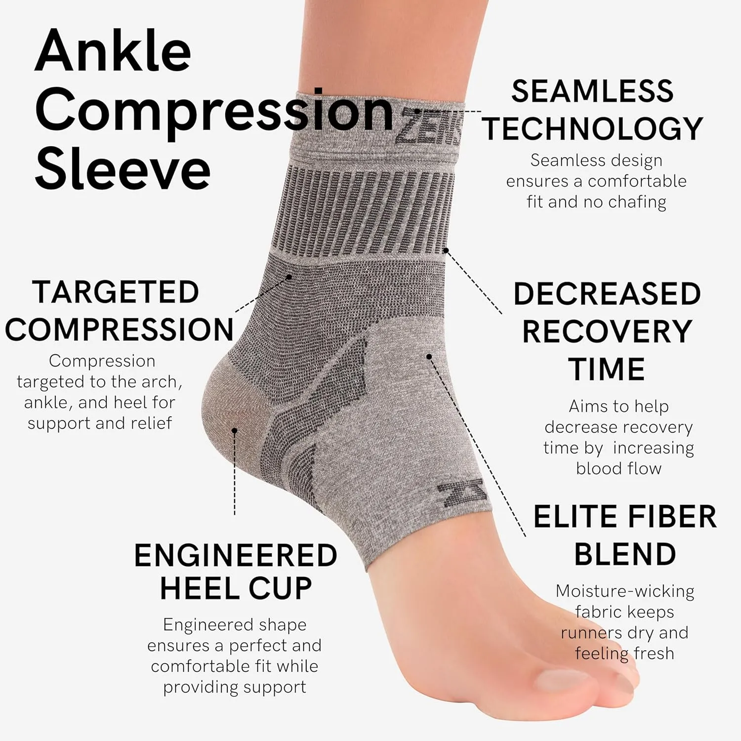 Zensah Ankle Support - Compression Ankle Brace - Running, Soccer, Sports - Ankle Sleeve Helps Sprains, Tendonitis, Pain